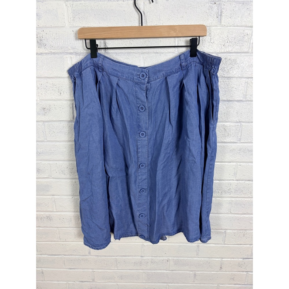 ModCloth Midi Skirt Womens 2X Blue Button Front Chambray Pockets Casual